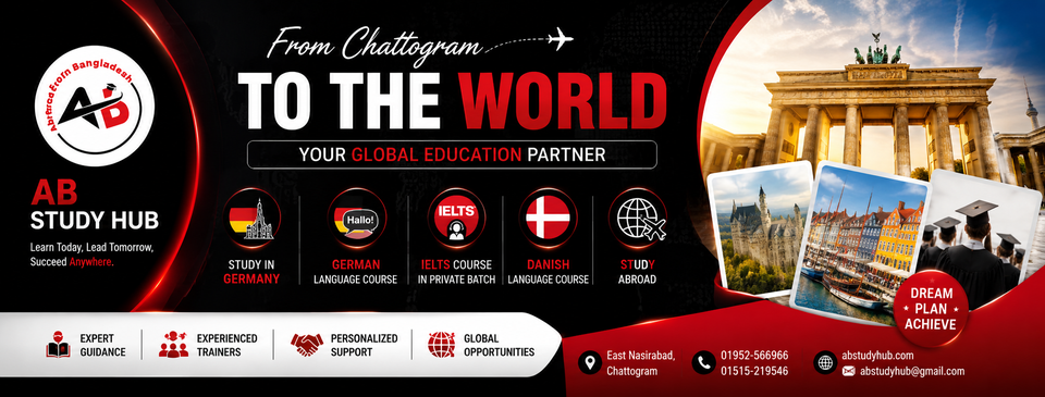 AB STUDY HUB corporate banner and Chattogram campus